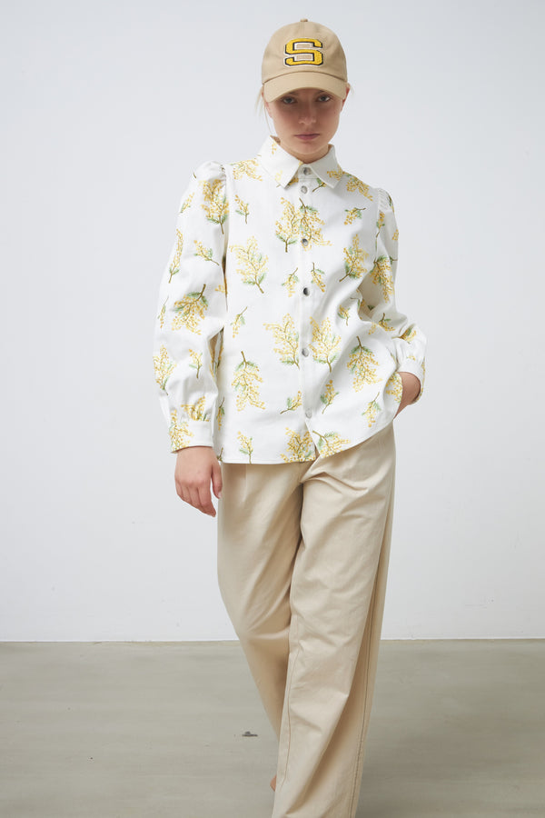 Stella Nova All over embroidered flowers denim shirt Shirt 004 White Mimose