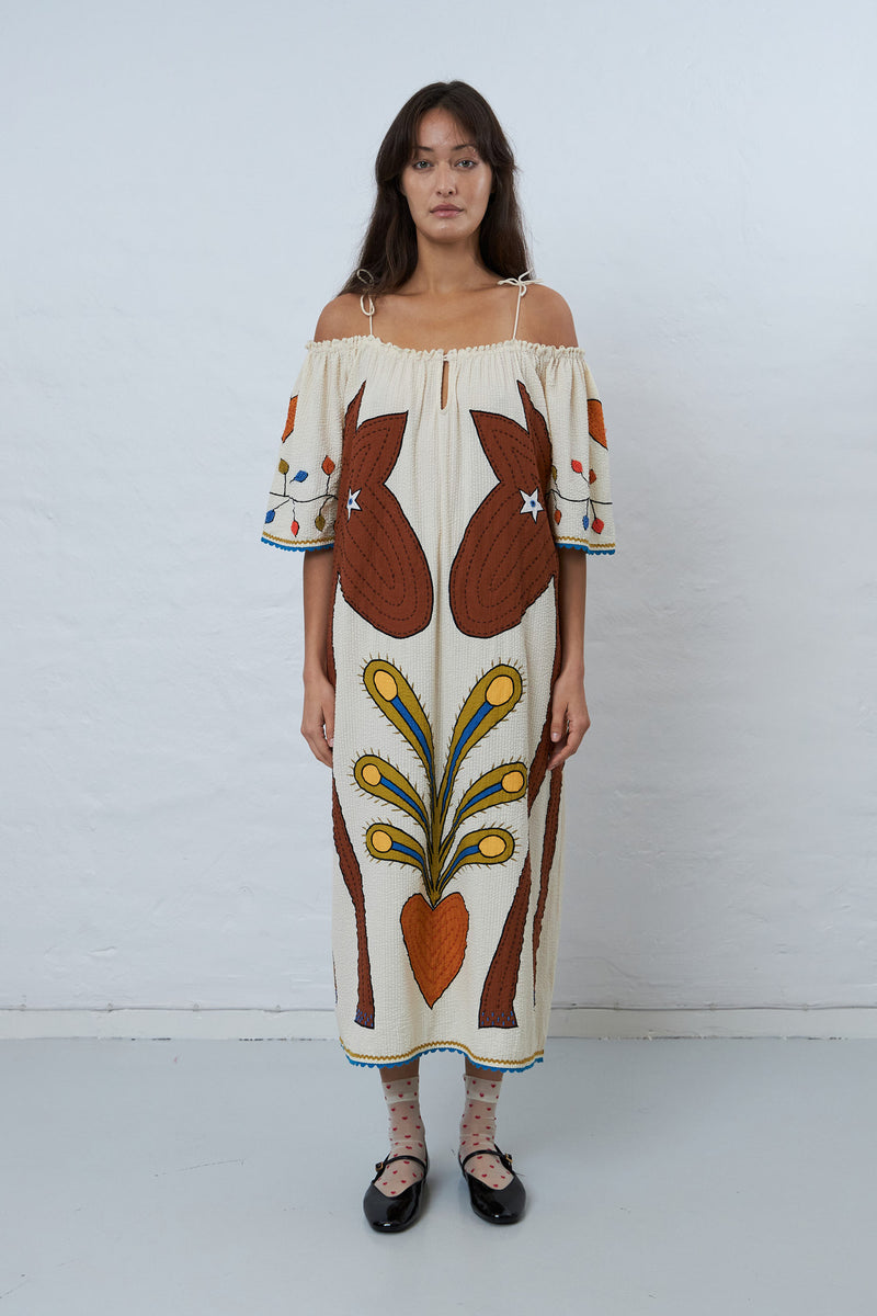 Stella Nova Embroidered strap midi dress Dress 078 Ivory