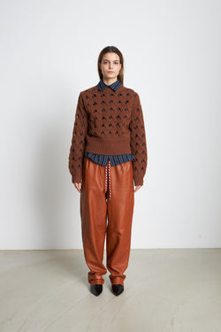 Stella Nova Knitted sweater with hole pattern Sweater 869 Brown