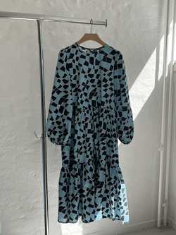 Stella Nova Midi cotton dress with all over print Dress 303 Dowe Blue